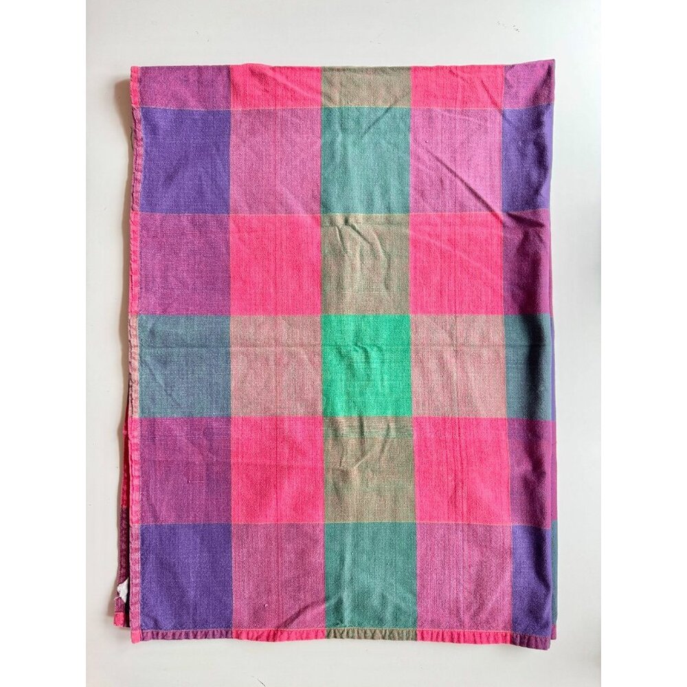 Vintage DANSK Ritva Puotila Bright Pink Purple Jumbo Check 42" x 63" Tablecloth